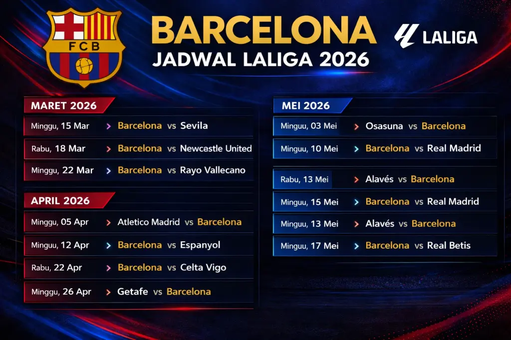 Jadwal Barcelona di La Liga 2026: El Clasico di Camp Nou Jadi Penentu Juara Musim Ini