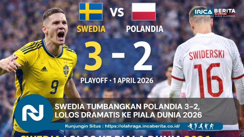 Swedia Tumbangkan Polandia 3-2, Lolos Dramatis ke Piala Dunia 2026