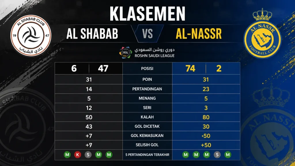 Klasemen Al Shabab vs Al-Nassr