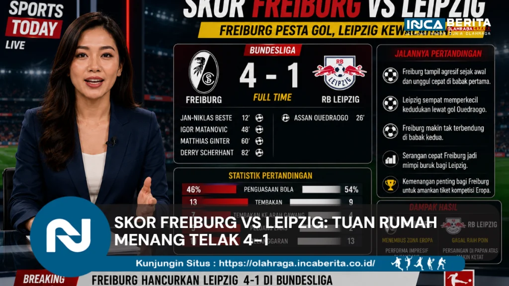 Skor Freiburg vs Leipzig: Tuan Rumah Menang Telak 4-1