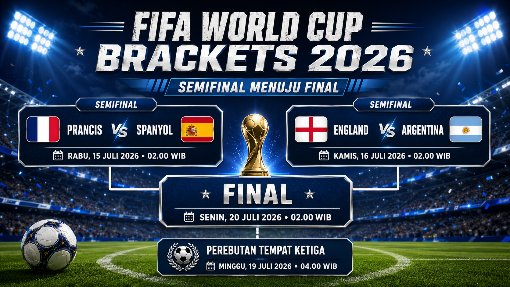 FIFA World Cup Brackets 2026: Prancis vs Spanyol dan England vs Argentina di Semifinal